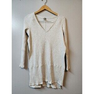 We The Free Small Ribbed Tunic Top Gray 3/4 Sleeve High Side Slits Boho Casual